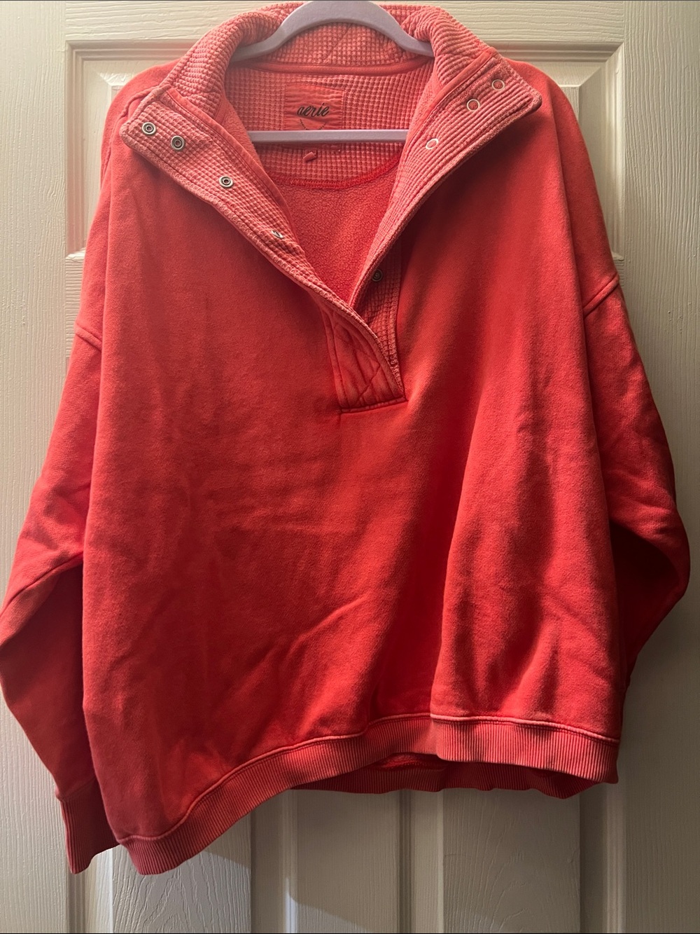 aerie Coral Pink Waffle Fleece Snap-Front Jacket